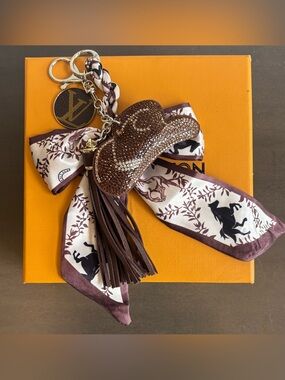 Louis Vuitton monogram western bag charm, cowboy hat, horse Twilly scarf 10 in